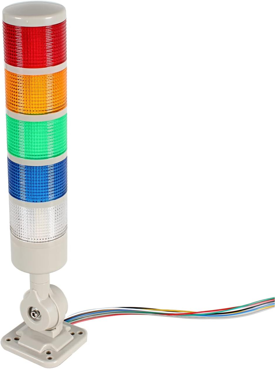 Led Signal Tower Stack Lights, Industrial Signal Warning Column Tower Lamp Andon Lights with Rotatable Base, Steady/Flashing Light Switchable,12V 24V DC(5-Layer, no Buzzer)