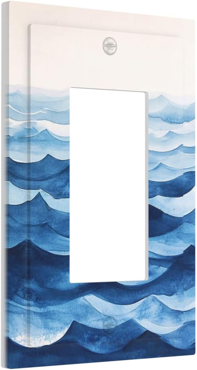 Decorative Outlet Covers Blue Watercolor Textured Abstract Ocean Wave 1 Gang Single Rocker Light Switch Cover Plate GFCI Wall Plates Electrical Switch Plate Cover for Bedroom living Room Decor
