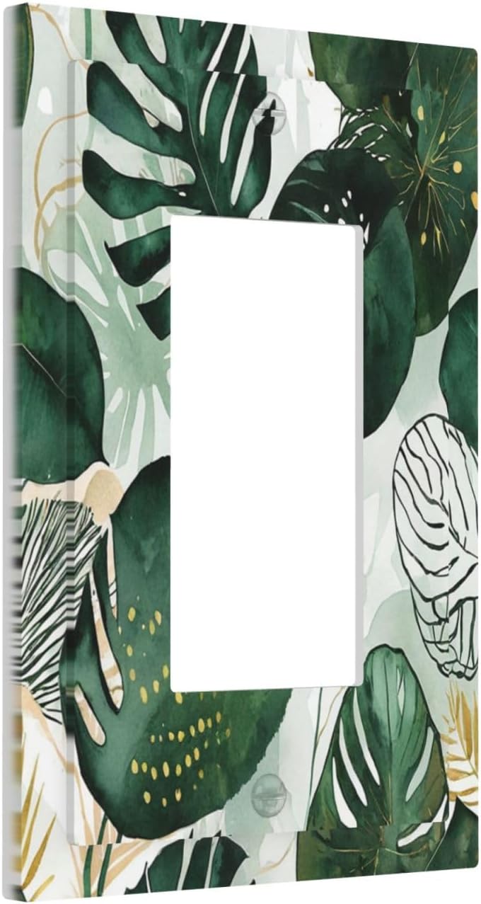 Decorative Outlet Covers Boho Tropical Leaves 1 Gang Single Rocker Light Switch Cover Plate Wall Plates GFCI Faceplate for Bedroom Bathroom Decor