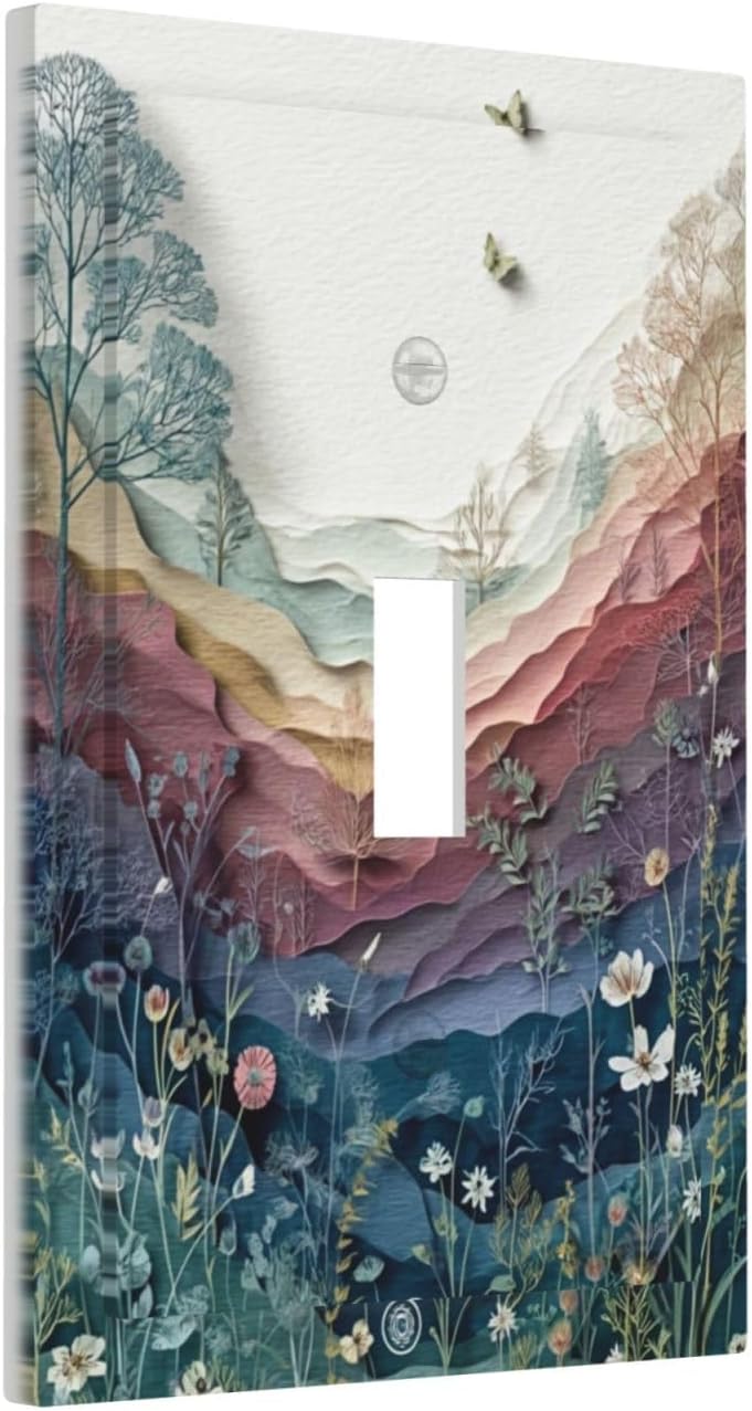 Butterfly Nature Floral Plant Leaves 1 Gang Single Toggle Wall Plate Cover Decorative Light Switch Covers Electrical Faceplate Switch Plates for Bathroom Kitchen Home