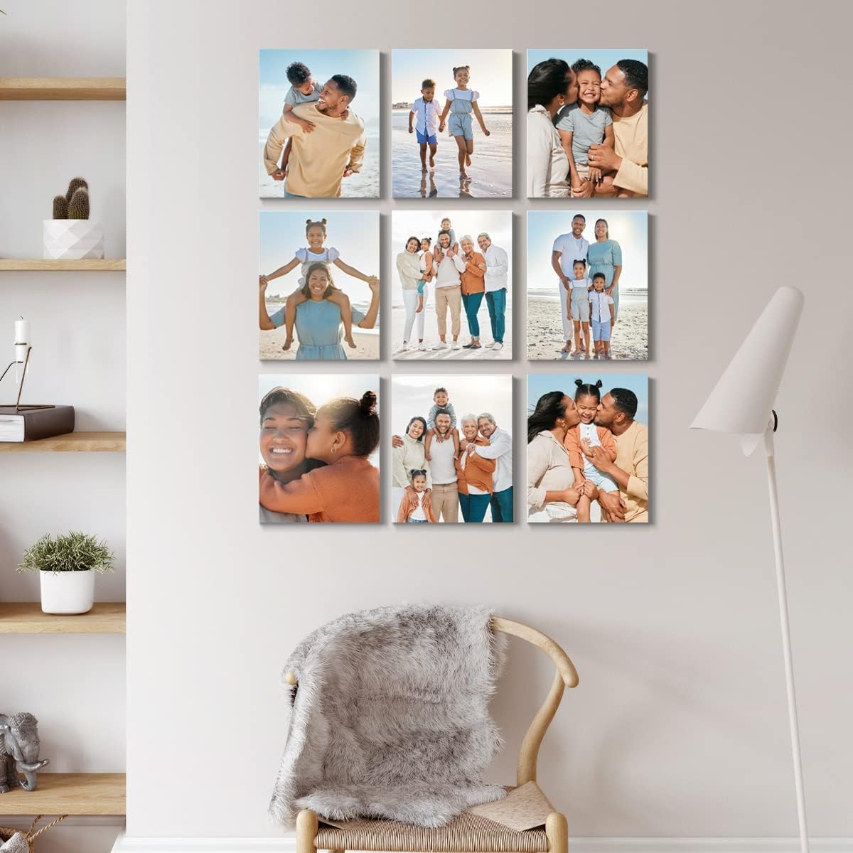 Renditions Gallery Set of 9, 11X14 Custom Photo Prints with Real Wood Picture Frames. Create Personalized Photos with Peel & Stick Photo Frames. Wrapped Canvas