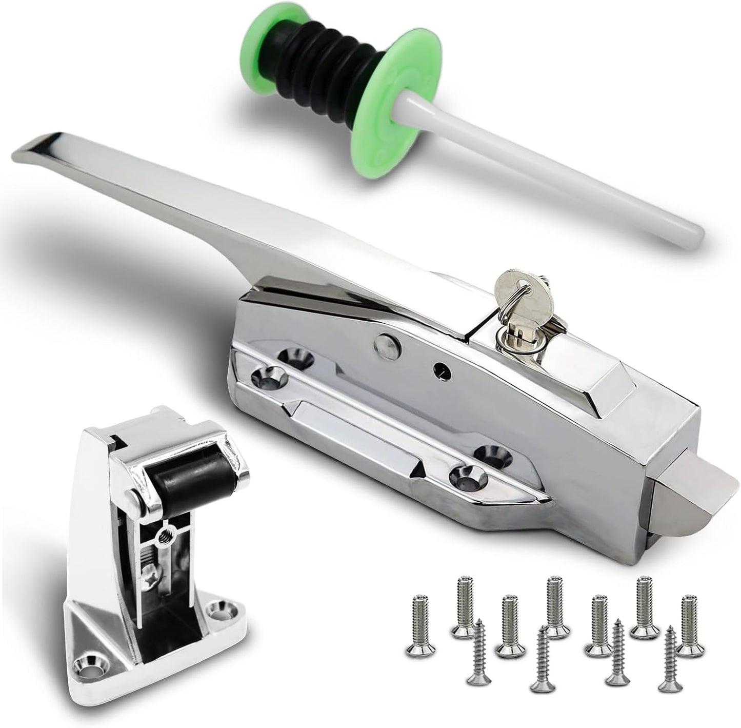 Walk in Cooler Door Handle, Walk in Cooler Door Closer Complete Latch Kit, Cooler Door Radial Latch (1/5 In-3/5 in(Offset)) and 6" Solid Nylon Glow-in-The-Dark Release Handle
