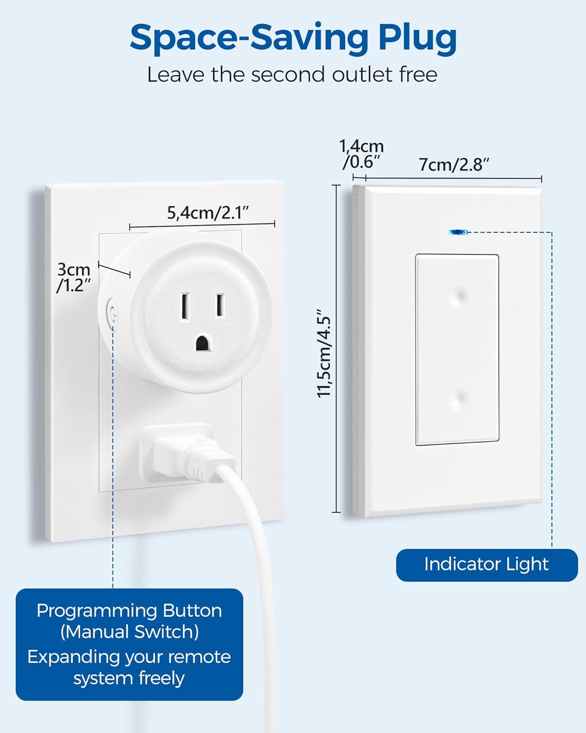 Remote Control Outlet, WILAWELS Wireless Light Switch, Removable Remote Light Switches, On Off Remote Outlet Switch for Lamps, Lights, Fan, Appliance, Expandable, 100ft RF Range, FCC Listed W05RC1106