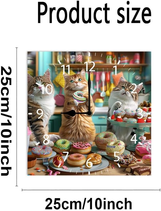 10 in Kitchen Kittens and Donuts -292 Wood Wall Clock – Digital Time Display, Smart Home Compatible for Bedside or Workspace