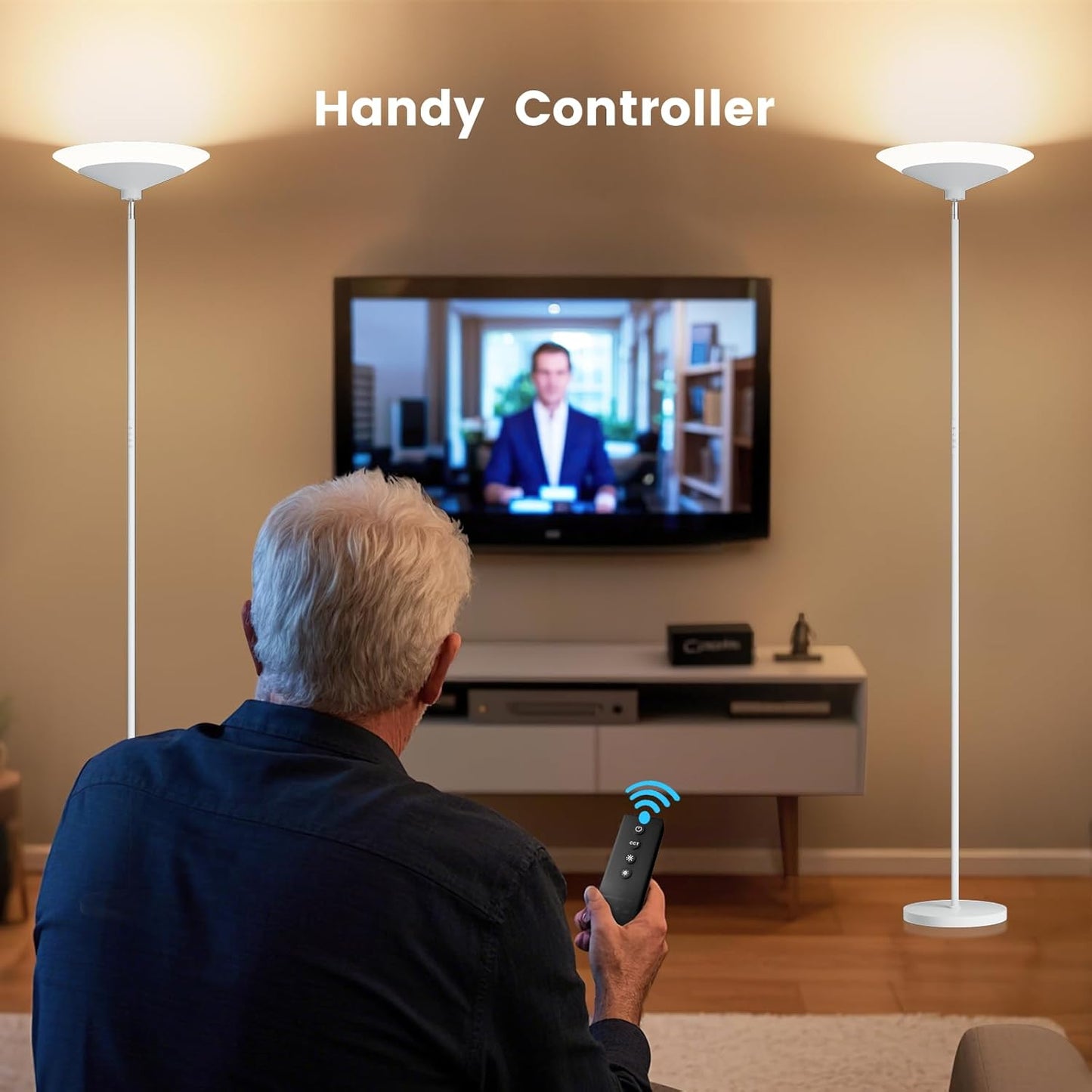 White Torchiere Floor Lamp - 30W Dimmable LED Standing Lamp with Remote/Button Control, 1800Lm, 3000-6500K, 72in Bright Standing Pole Light for Living Room Bedroom Office Corner