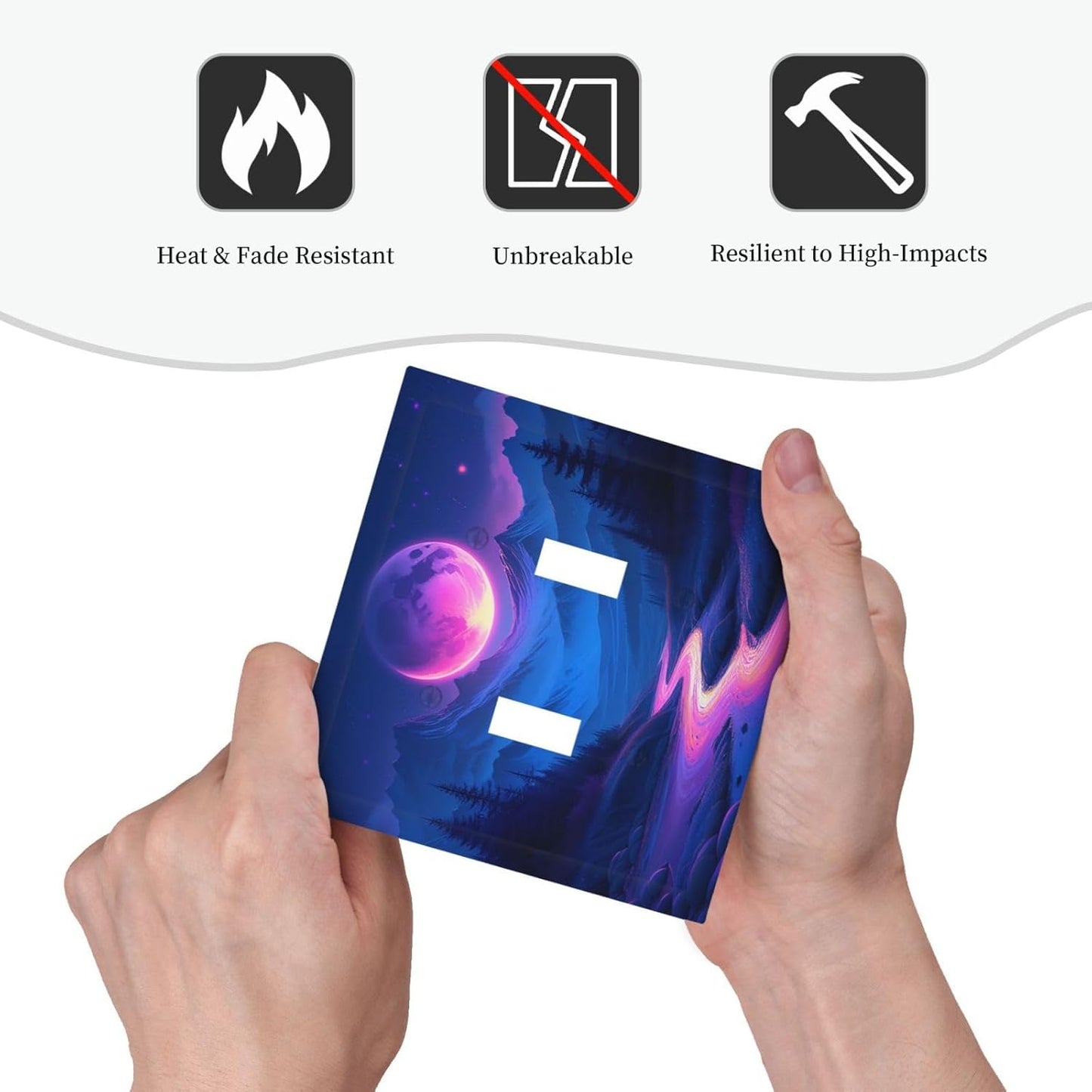 Purple Cyberpunk River Full Moon Mountain Forest Decorative Switch Plates 2 Gang Double Toggle Outlet Light Switch Cover Wall Plate Electrical Faceplate for Bedroom Bathroom Decor