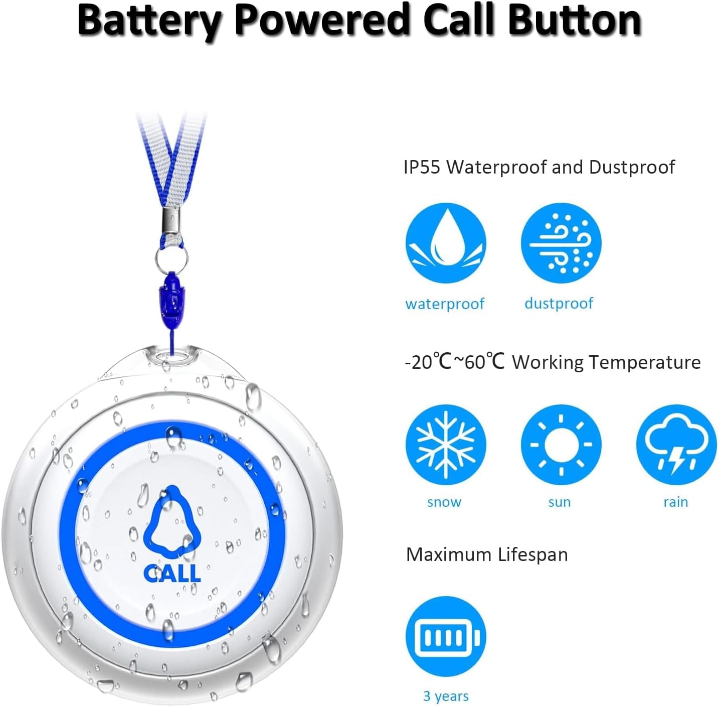 METAK Caregiver Pager Wireless Call Button for Elderly/Senior at Home, 1 Receiver + 1 Button, Medical Life Alert Necklace System for Patients, Disabled, Nurses, Emergency Bell Fall Monitor Devices