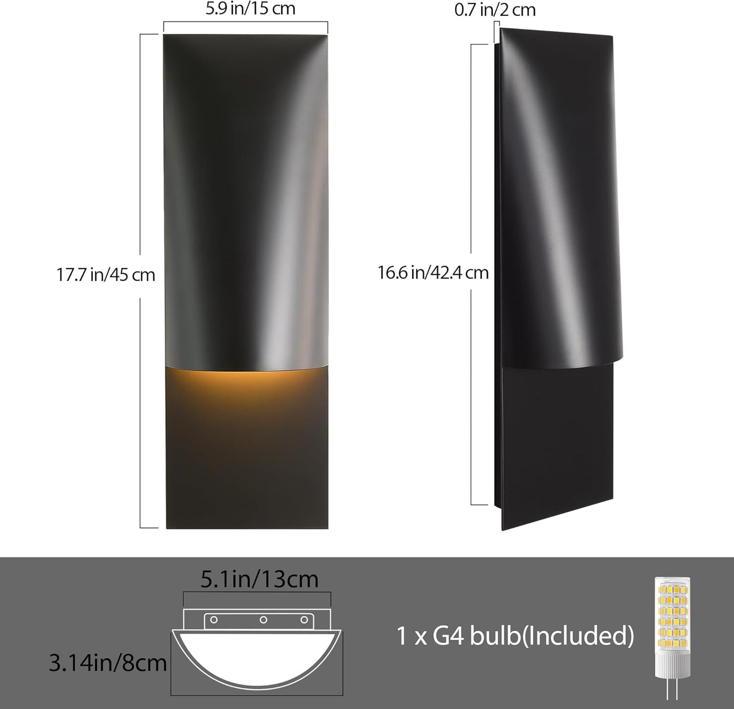 Outdoor Modern Wall Sconce, 18" Black Sconces Outdoor Wall Lights, Dimmable 3000K Warm White Decorative Porch Light Patio Light, Rust-Proof and Waterproof Exterior Wall Light for Garage, Hallway