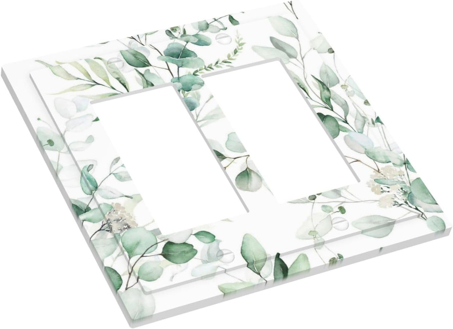 Boho Green Eucalyptus Leaf Floral Plants Flowers Decorative Outlet Covers 2 Gang Double GFCI Rocker Electrical Wall Panels Light Switch Cover Plate for Bed Room Living Room Decor