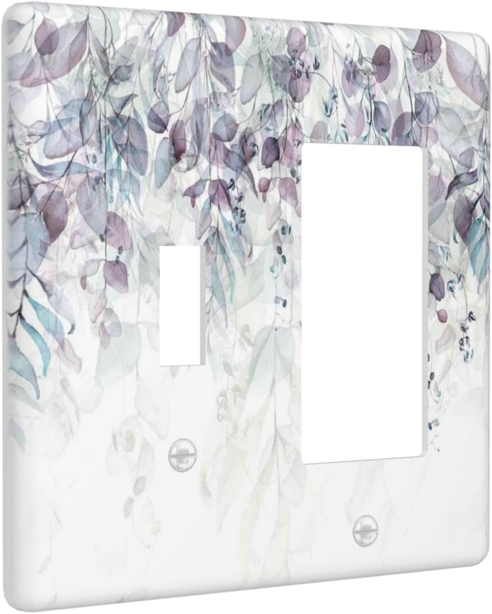 Hazy Leaves Ivy Nature Plants Eucalyptus Leave Outlet Covers 1 Toggle 1 Rocker Combination Decorative Wall Plate Electrical Switch Plates Light Switch Cover Plate for Bedroom Home Decor