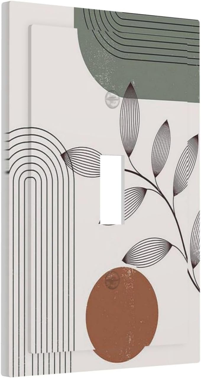 Decorative Light Switch Cover Sage Green Boho Nature Art Minimalist Geometric Plant 1 Gang Single Toggle Device Electrical Faceplate Switchplates Decorator Outlet Wall Plate for Bedroom
