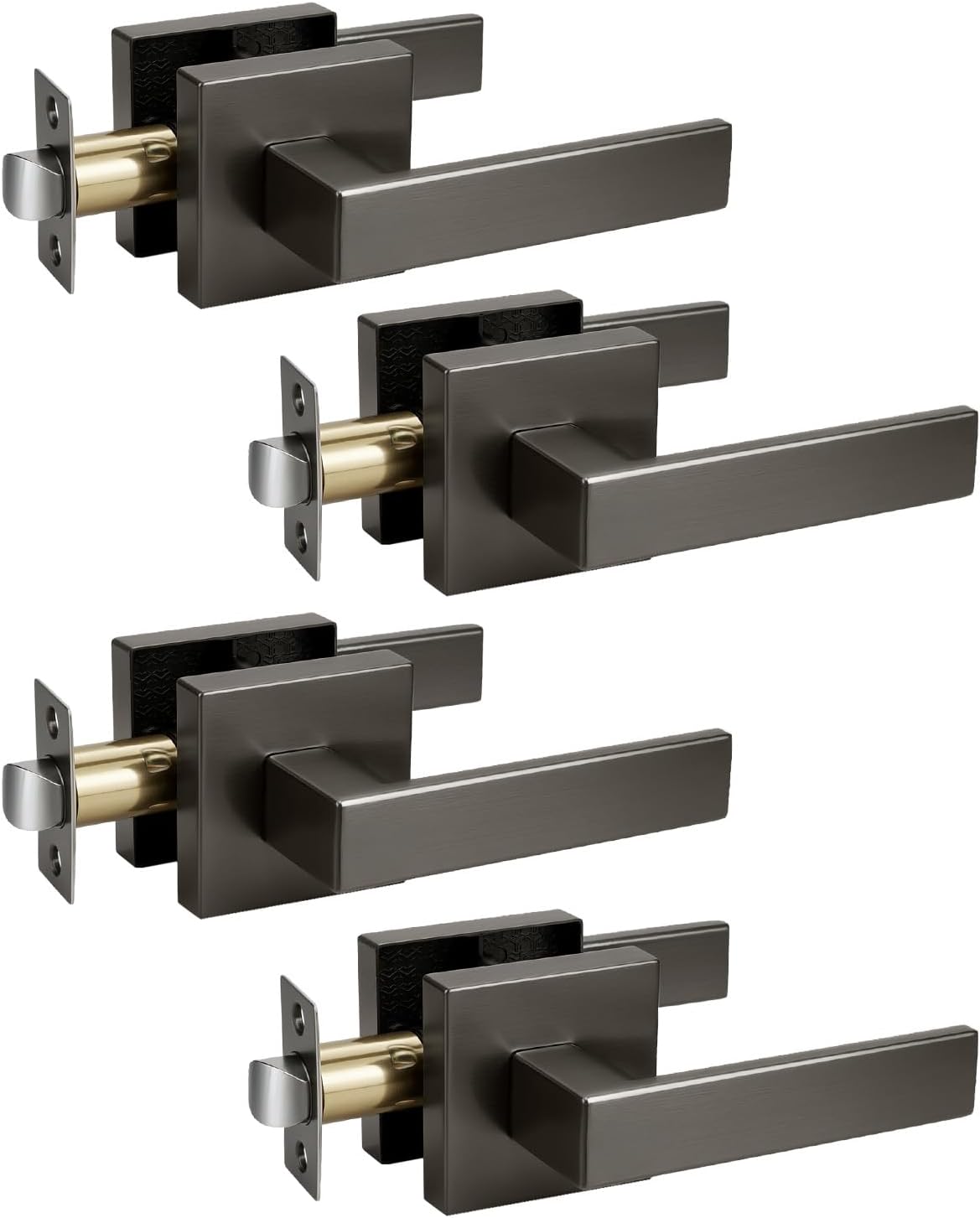 KNOBWELL 4 Pack Black Satin Passage Interior Door Knob with Lever Hallway Closet Door Handle Gunmetal Black