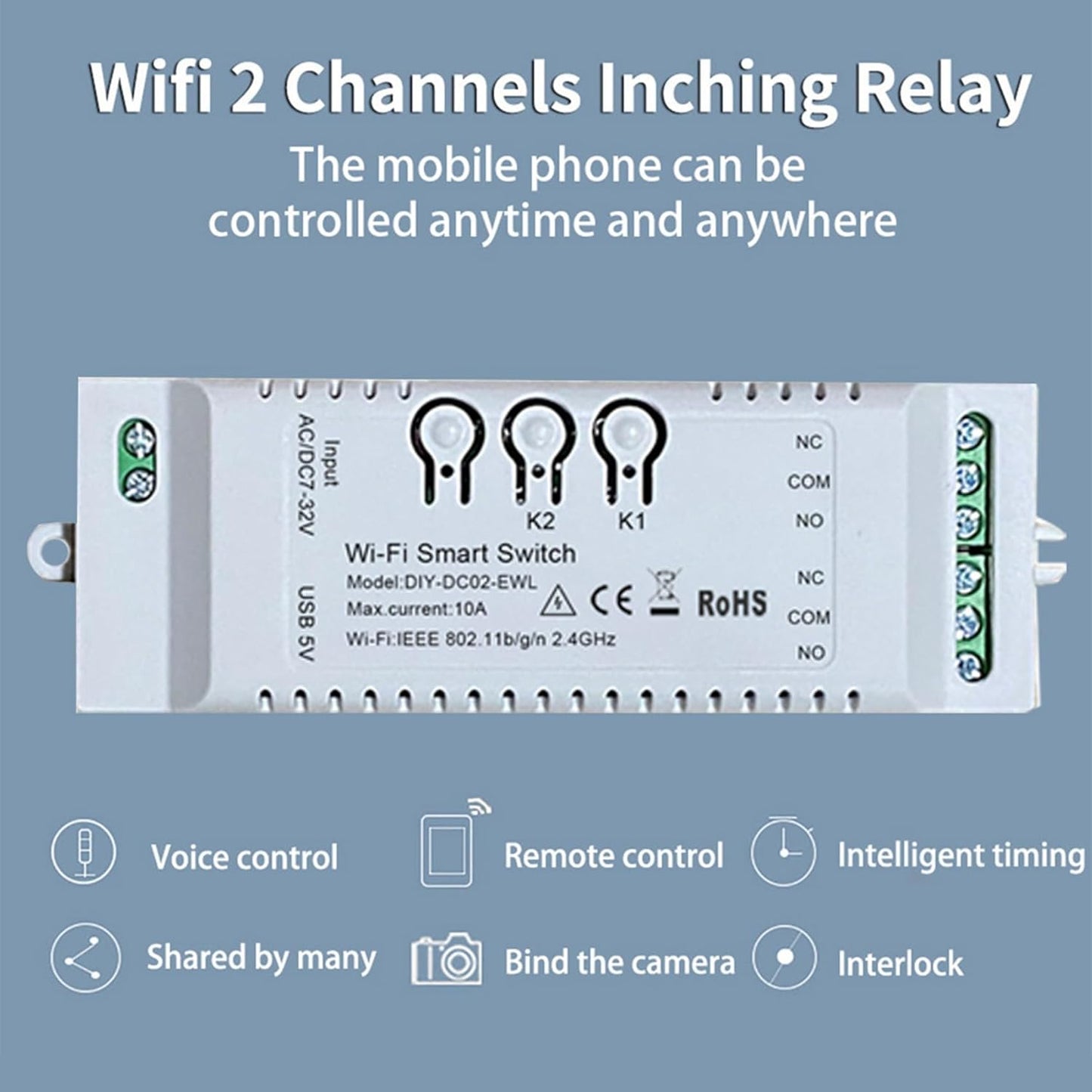 6X 2CH WiFi Smart Switch DIY APP 85-265V USB 5V 2.4G WiFi Home Automation Module for Home