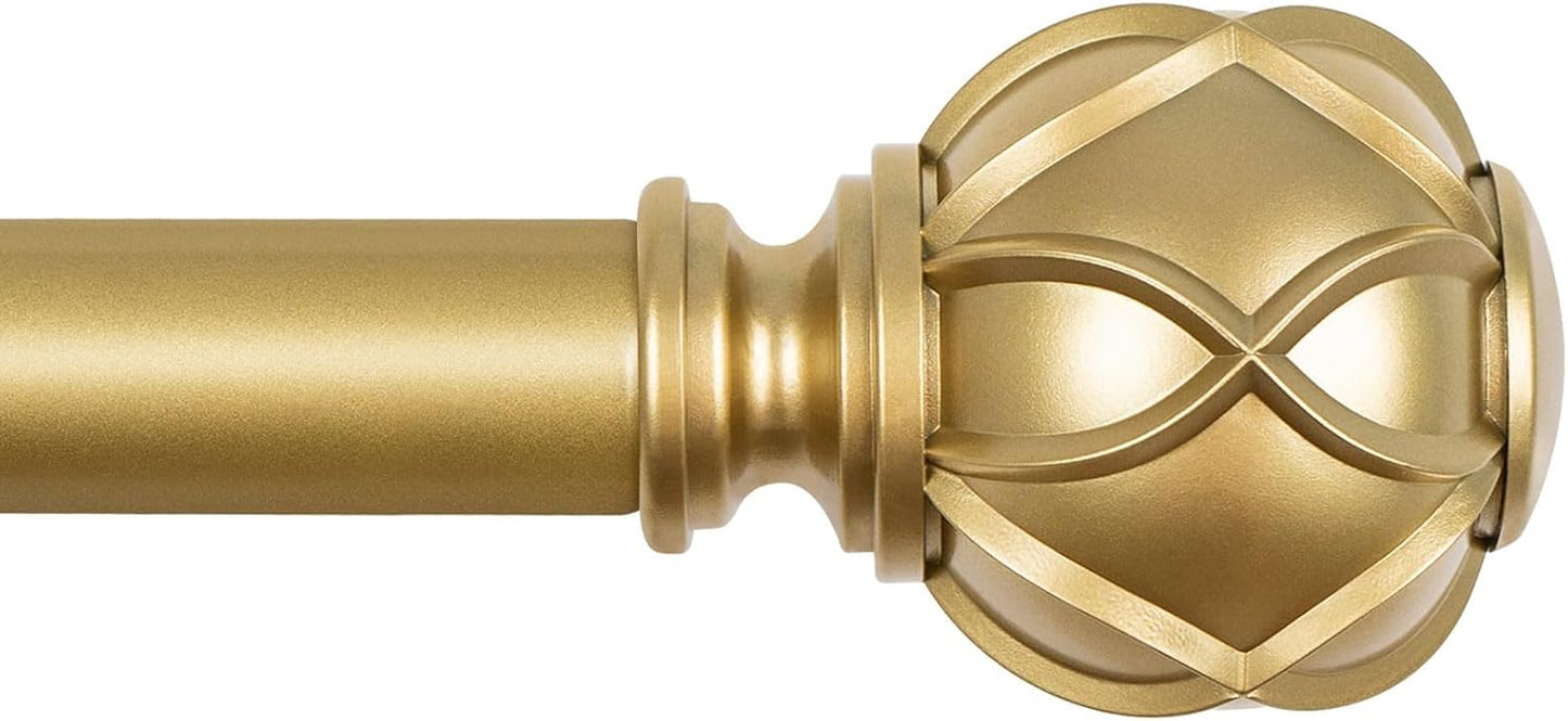 KAMANINA Gold Curtain Rod 32 to 58 Inch(2.6-4.8Ft), 7/8 Inch Single Adjustable Curtain Rods for Windows 28 to 48, Decorative Drapery Rods with Netted Texture Finials