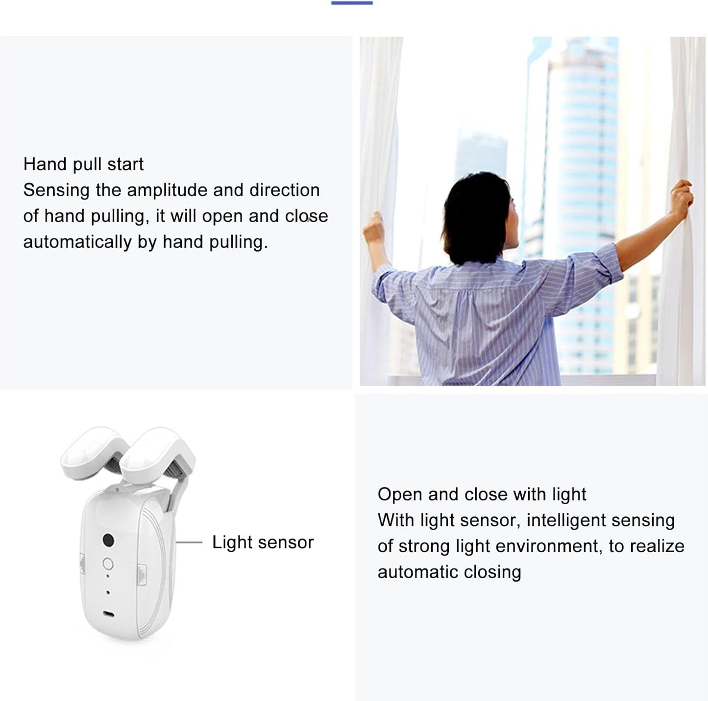 Luqeeg Automatic Curtain Opener and Closer, 2PCS Quiet Smart Curtain Motor with Timer & Temperature and Light Sensor for Home, Voice Control Bluetooth APP Remote Control