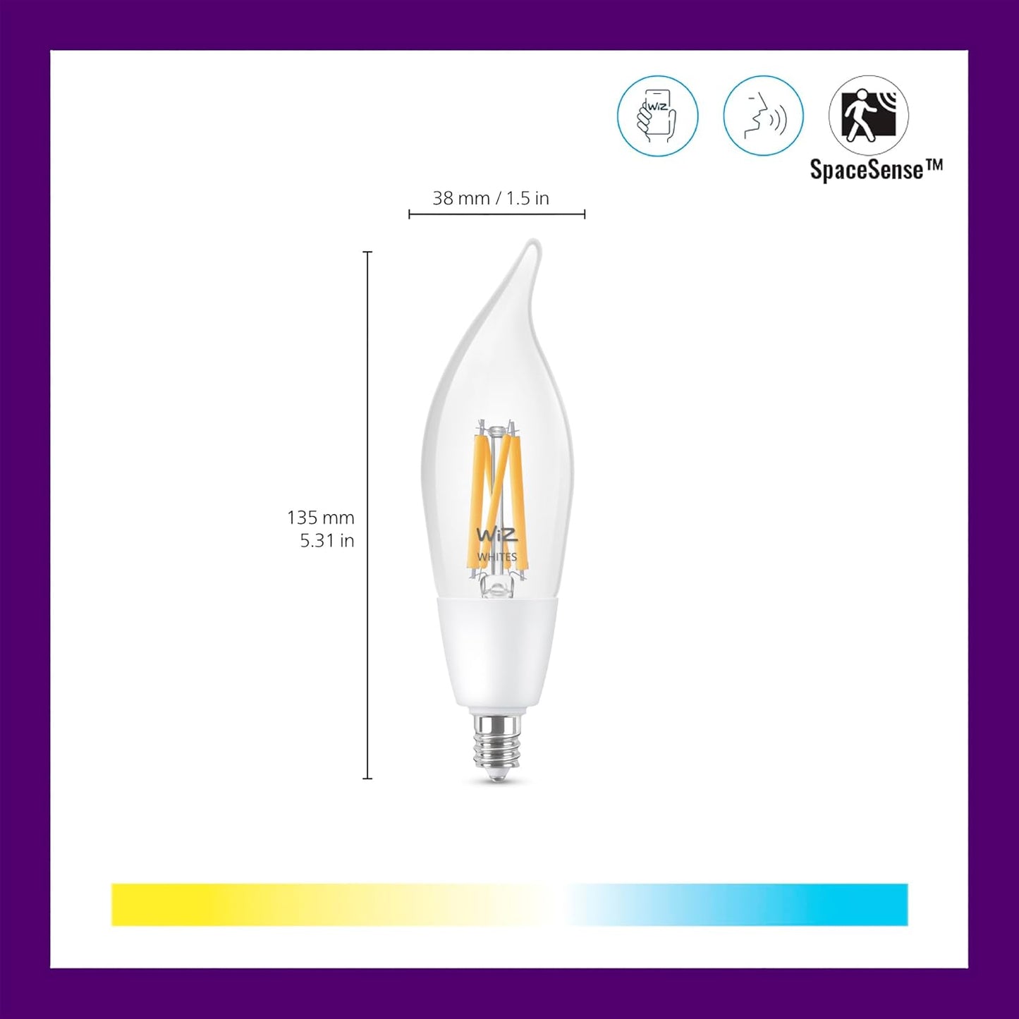 WiZ Connectd Clear 40W BA11 Tunable White Filament LED Smart Bulb - Pack of 6 - E12 - Indoor - Connects to Wi-Fi - Control with Voice or App - Matter Compatible