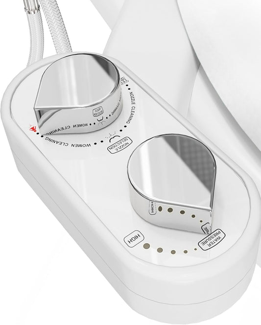 CLEAR REAR Bidet Attachment for Toilet Seat - Non-Electric, Self-Cleaning Dual Nozzle, Adjustable Water Pressure, Rear & Feminine Wash, Toilet Bidet Hygienic Bathroom Upgrade (White)