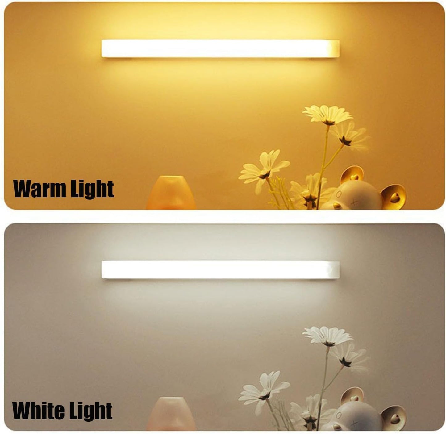 Punch-Free Smart Sensor Magnetic Rechargeable LED Lights, Motion Sensor Light Indoor for Stairs, Wardrobe, Cabinet (4PCS Warm Light,20cm/7.87in)
