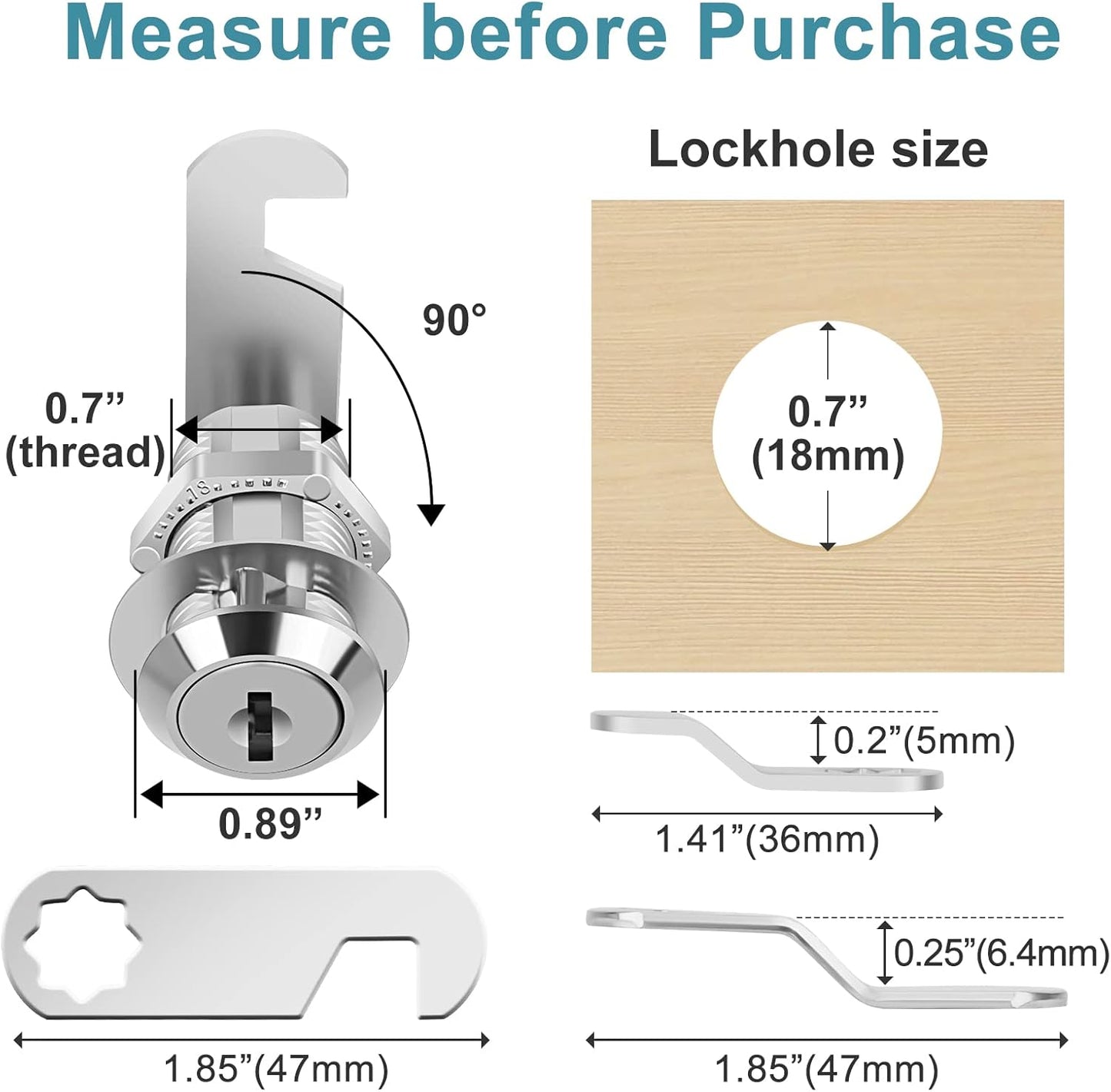 Cabinet Cam Lock Keyed Alike, 1-1/8'' (Length) Cylinder Fits on 7/8'' Max Panel Thickness, Secure File Drawer Mailbox RV Storage Replacement Set, Chrome-Finish Zinc Alloy (1-1/8 Inch 2Pcs)