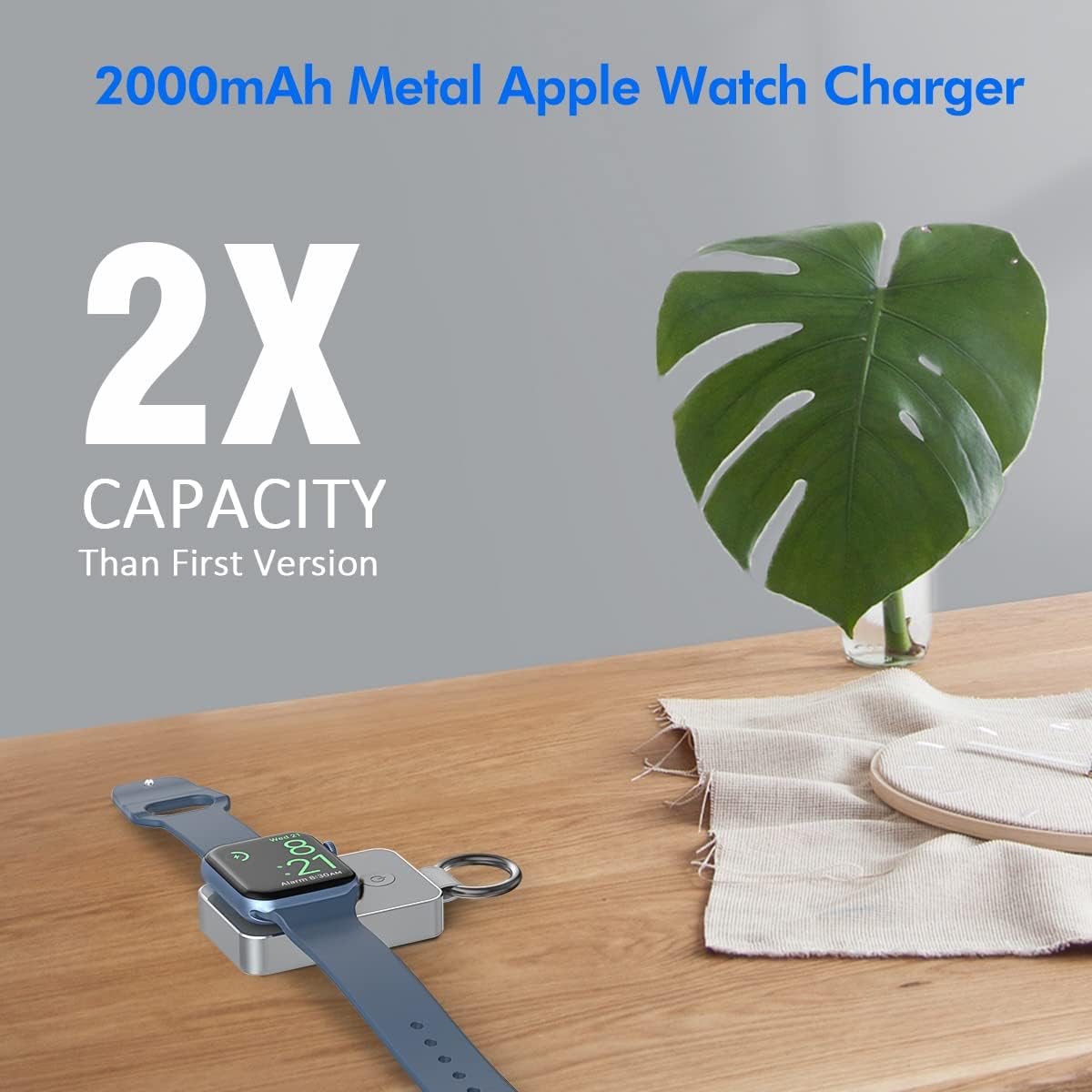 i.VALUX 2000mAh Keychain Portable Charger for Apple Watch Series 11/10/9/8/7/6/5/4/3/2/1/SE/Ultra, Wireless Travel iwatch Charger USB C Charging Cable Smart Mini Small Power Bank in Pocket