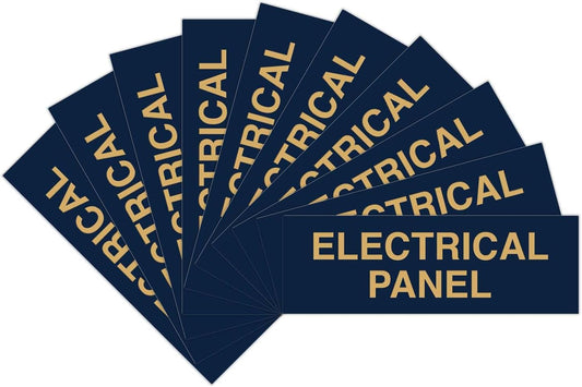All Quality Basic Electrical Panel Sign - Fire Regulation Safety Compliance Sign - Blue/Gold - Large (10 Pack)