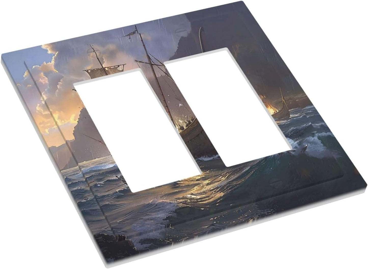 Decorative Outlet Covers Medieval Vintage Sailing Adventure Sailings Ocean Waves 2 Gang Double Rocker Light Switch Cover Plate Electrical Switch Plate Cover Decorate GFCI Wall Plate for Bedroom Cabin