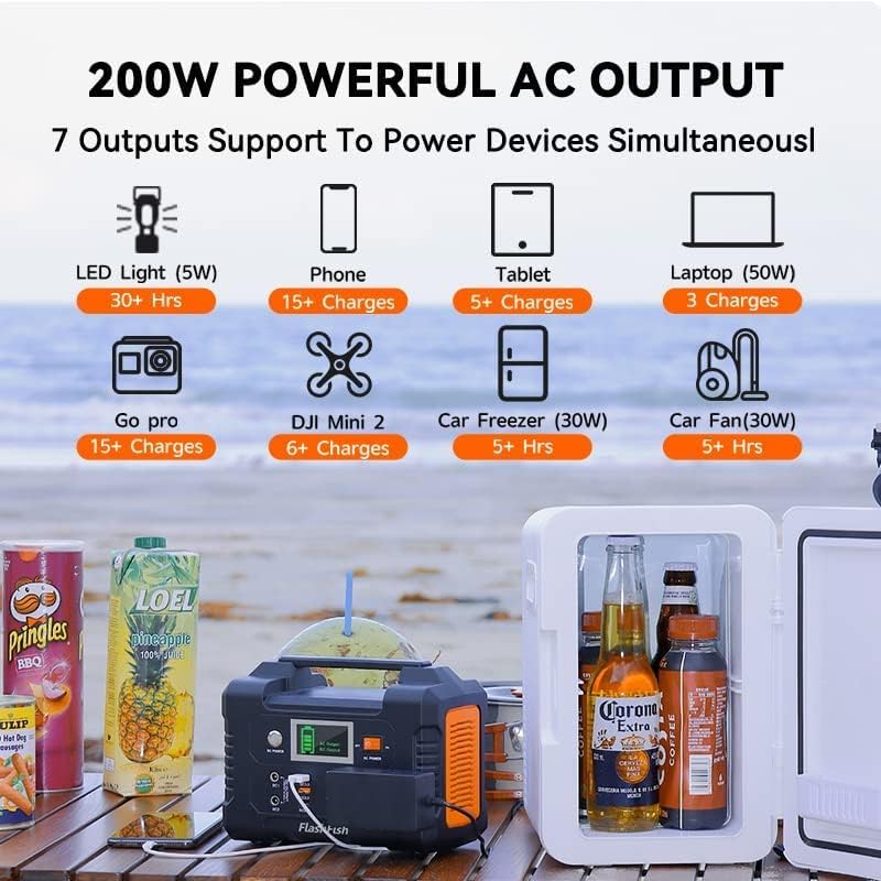 Solar Generator With Solar Panel Included, FF Flashfish 200W Portable Power Station+60W Solar Panel(DC/USB-A/USB-C Output), Backup Power Battery And Solar Panel Kit For Home Blackout/RV/Camping