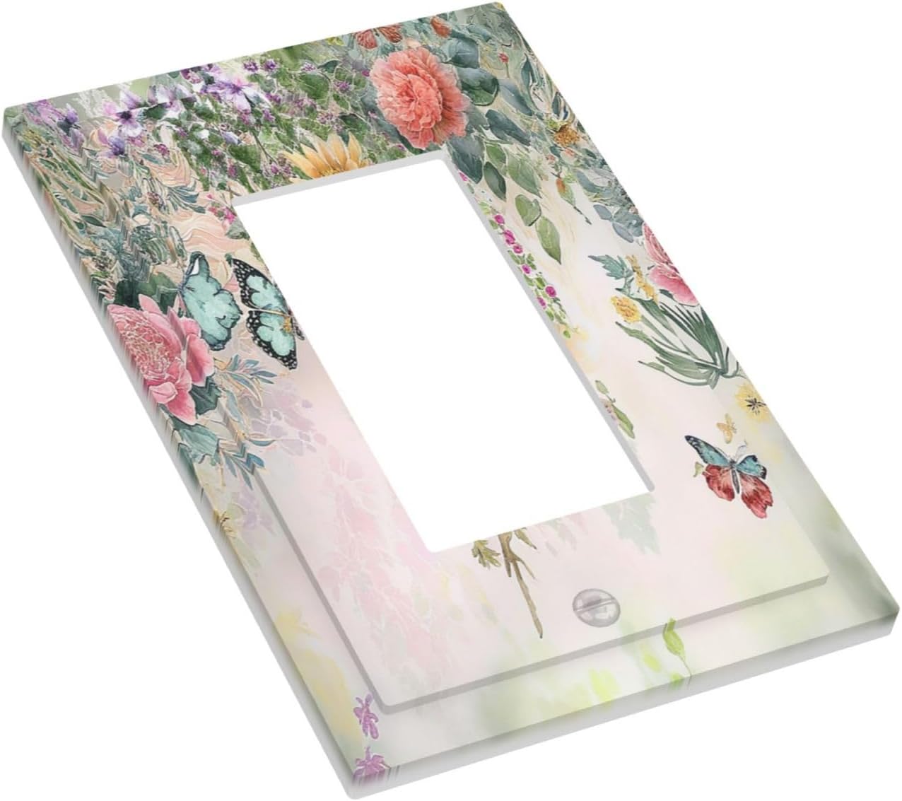 Outlet Covers Rustic Floral Watercolor Flower Blossom Butterfly 1 Gang Wall Plates Single Rocker Light Switch Covers Decorative Switch Plates Electrical GFCI Panel Covers for Home Office 5 X 3 IN