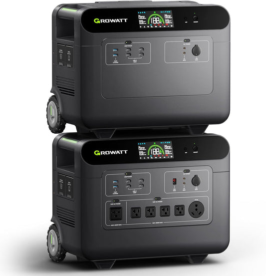 GROWATT HELIOS 3600 Portable Power Station and BP3600 Expansion Battery,7372Wh LiFePO4 Batteries 120V/240V 3600W AC Outpu Solar Generator for Home Backup, RVs, Power Outages, and Outdoor Camping