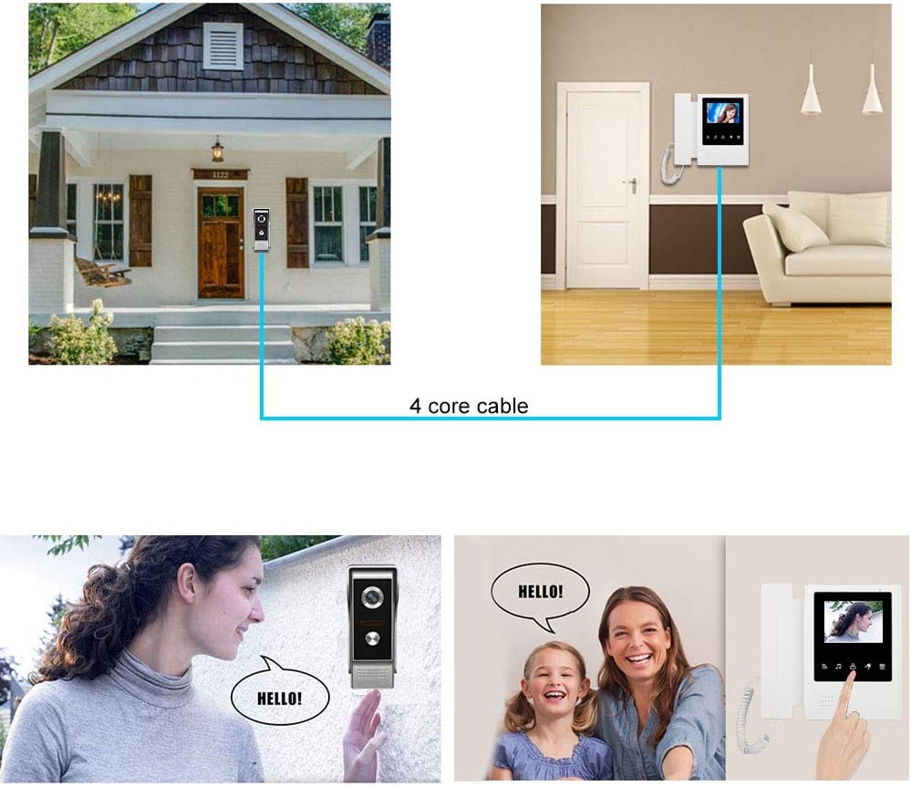 Video Door Phone System, 4.3 Inches Touch Monitor Wired Video Intercom Doorbell Kits, IR Night Vision Camera Door Intercom, Doorphone Telephone Style Indoor Outdoor for Home Villa