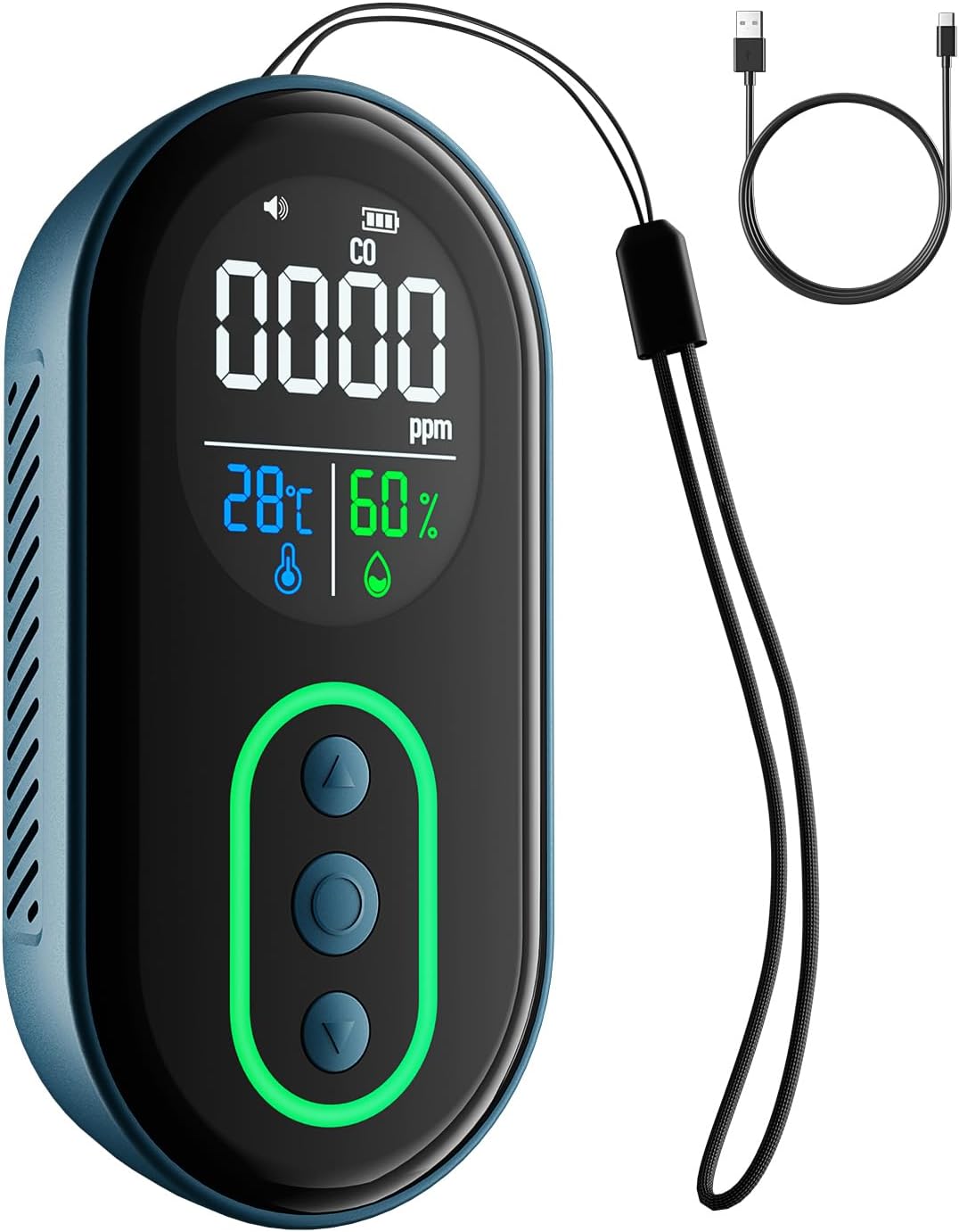 DS-399 Portable Carbon Monoxide Detectors, 168H Standby, Rechargeable 3-in-1 CO Detector with Audible & Visual Alerts for Travel & Camping, CO Meter for Home, Car & Tent - Dark Blue