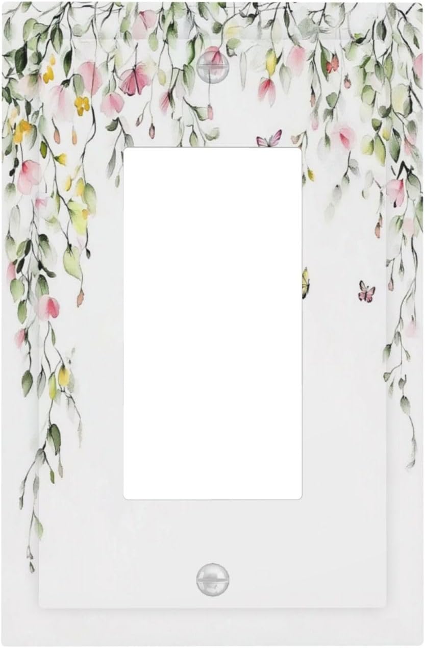 Watercolor Flowers Vine Colorful Butterfly Floral Decorative Outlet Covers 1 Gang Single Rocker Light Switch Cover Plate Wall Plates Gfci Faceplate For Bed Room Living Room Decor