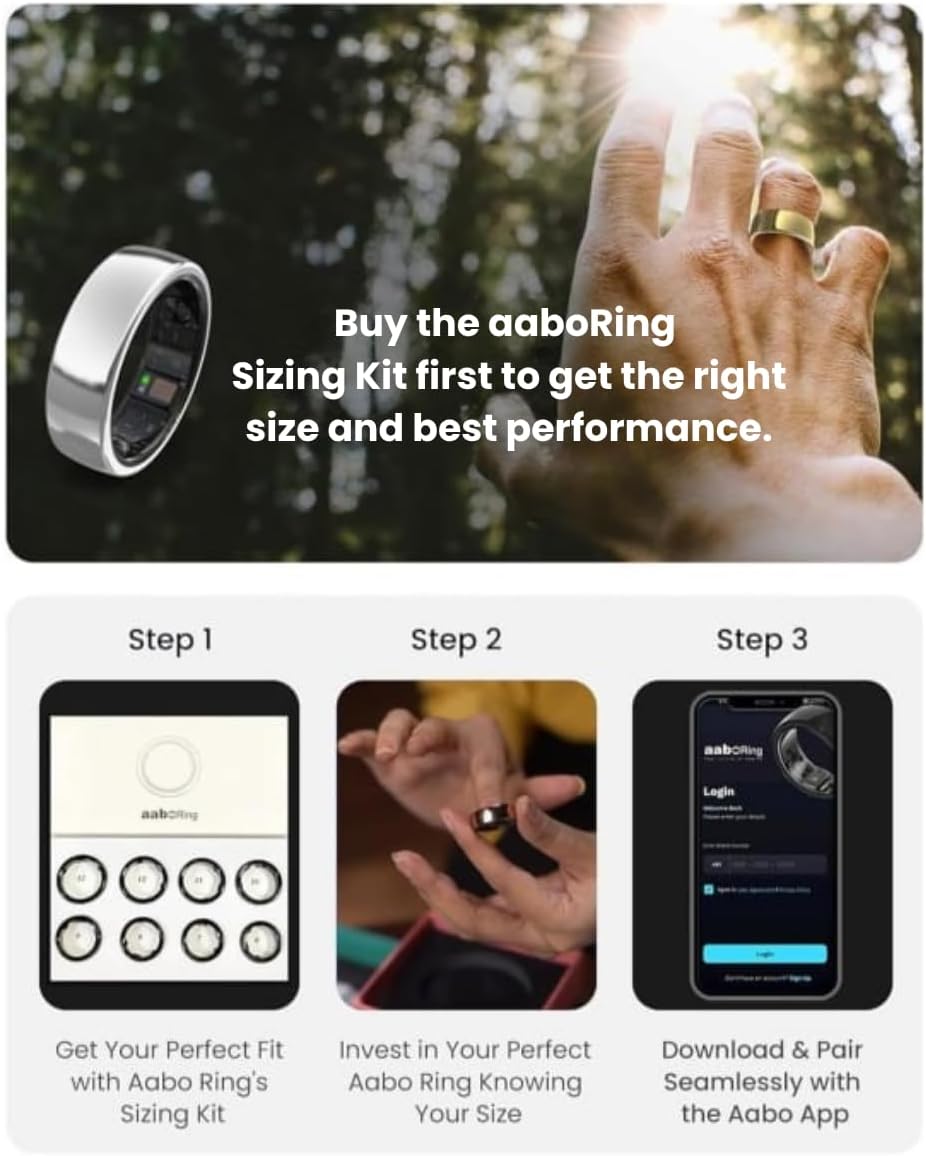 aaboRing Smart Ring, Men, Women, Track Heart Rate, Fitness, Activity, Sleep Stress Monitoring, Step Count, Up to 7 Days of Battery Life, Titanium, No App Subscription, Black 11