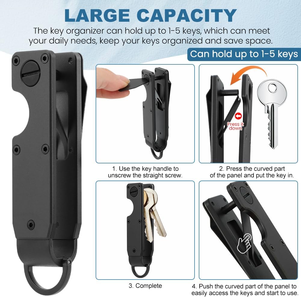 Key Organizer With Key Handle,Compact Met-allic Key Holder,Met-allic Key Organizer,Smart Keychain Secures 1-5 Keys