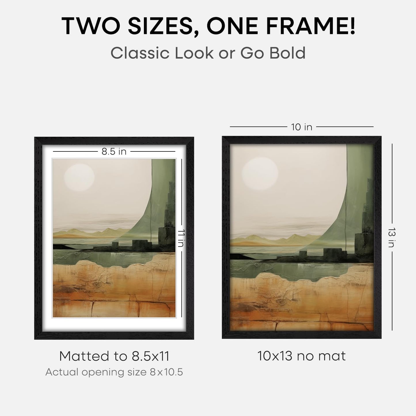 Homeforia 10x13 Picture Frame Black Wood, High End Oak 10x13 Poster Frames with Mat 8.5x11, 10 x 13 Wooden Frames Matted to 8.5 x 11 inch Photo, 13x10 Hanging Frame, Tempered Glass, Wall Kit, Set of 1
