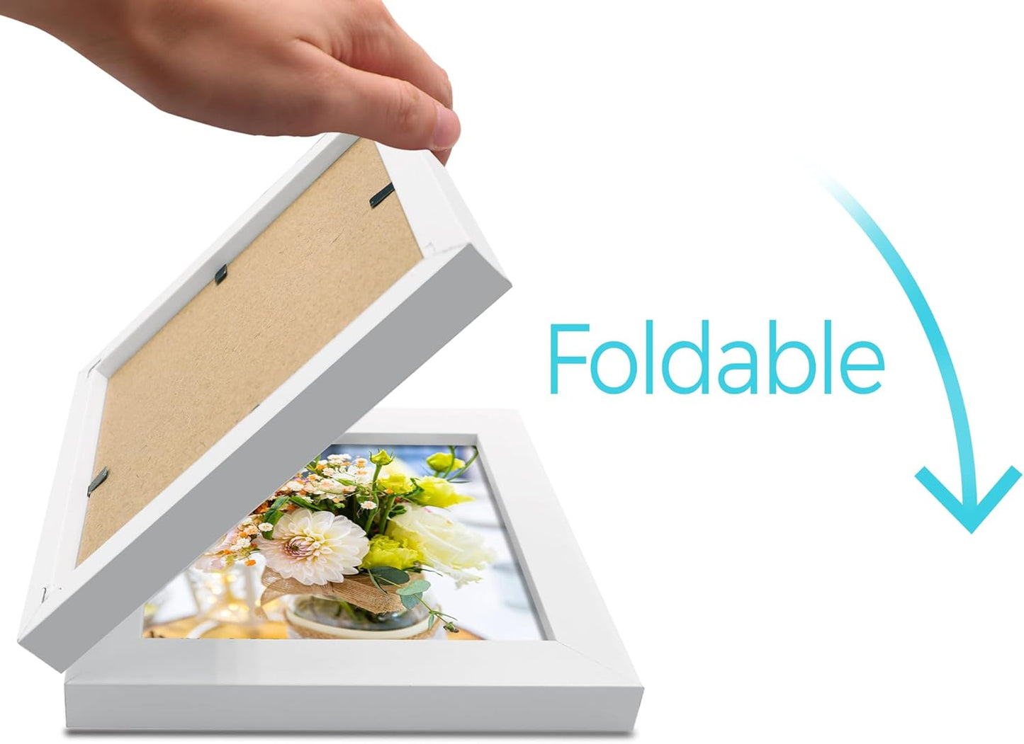 Double 4x4 Square Combo, White Wood Picture Frame, 3.5x3.5 Opening Foldable Photo Frame on Table-top or Wall