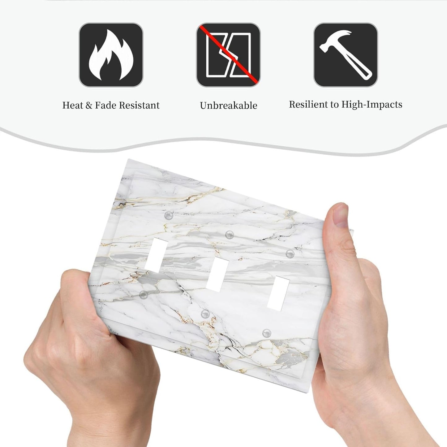 Decorative Light Switch Cover Plate Gray Gold Marble Abstract Modern Luxury 3 Gang Wall Plate Triple Toggle Switch Plate Covers Electrical Outlet Cover for Bedroom Home Decor