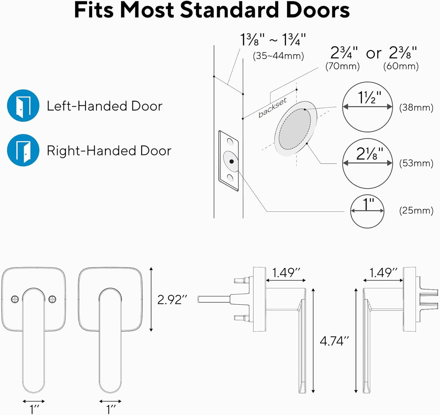 ULTRALOQ Passage Lever Door Handle, Reversible Handle No Lock for Interior or Exterior Door, Closet, Hallway, Adjustable Latch Backset, IP65 Waterproof, Satin Nickel, Zinc Alloy