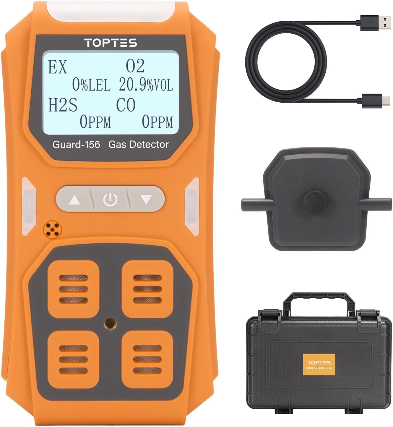 TopTes Guard-156 4 Gas Monitor Multi Gas Detector for H2S, CO, LEL, and O2, Triple Alarm Modes (Visual, Vibration, Sound), 0.5s Fast Response, Dust and Explosion Proof Design for Work and Home Safety