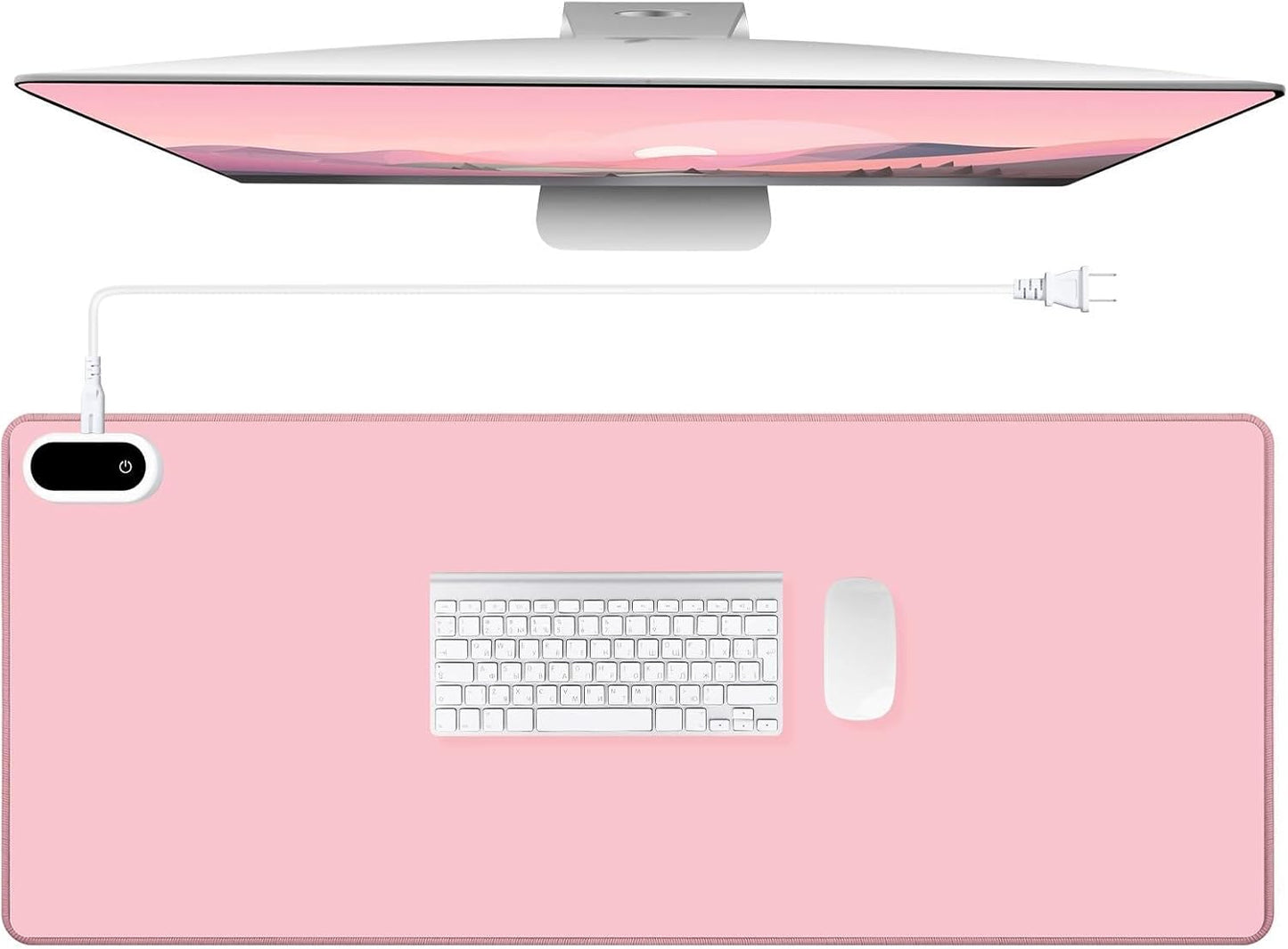 Konohan Heated Large Desk Mat PU Leather Warm Mouse Pad with 5 Heating Level & 4 Hour Auto Shut-Off Heating Keyboard Pad Warmer Gaming Mice Mat Only Supports 110v(Pink Color,35.4"x 14.2")