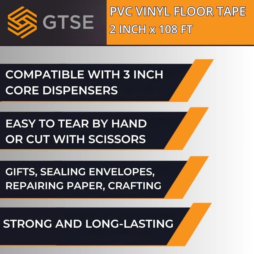 GTSE 2 inch x 108 ft Black PVC Vinyl Floor Tape, 24 Rolls, Safety Marking Tape, 6 mil Thick, Suitable for Dance Floors, Gyms, Warehouses, Sports Facilities