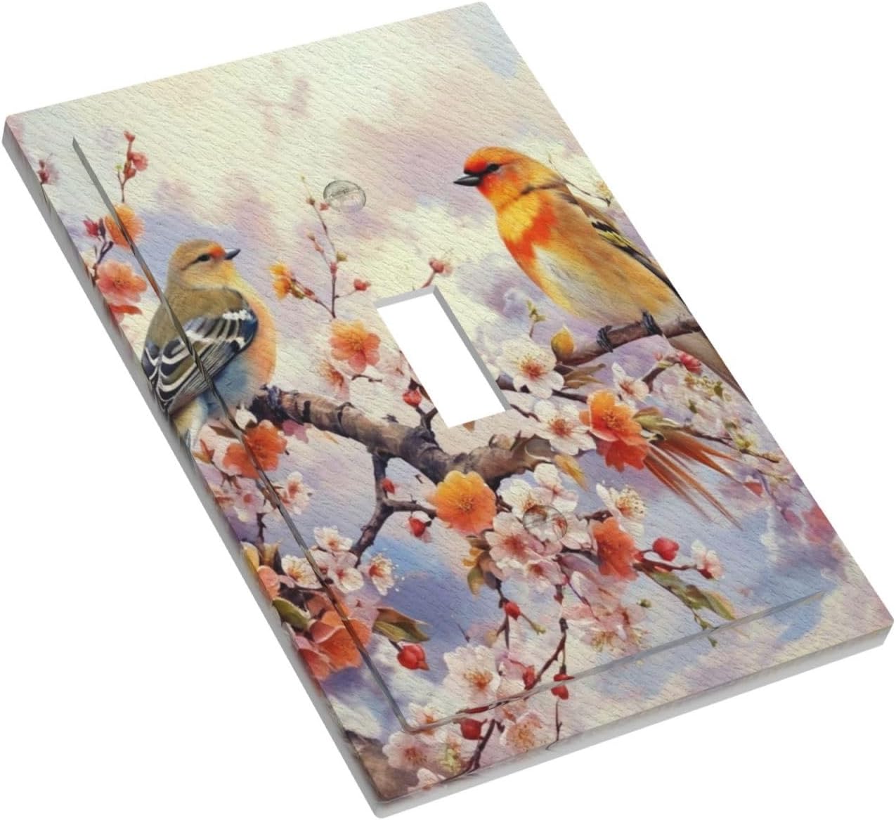 Birds Sitting on Flowers Tree Branch Light Switch Covers 1 Gang Single Toggle Wall Plate Decorative Switchcover Electrical Switchplate for Farmhouse Living Decor