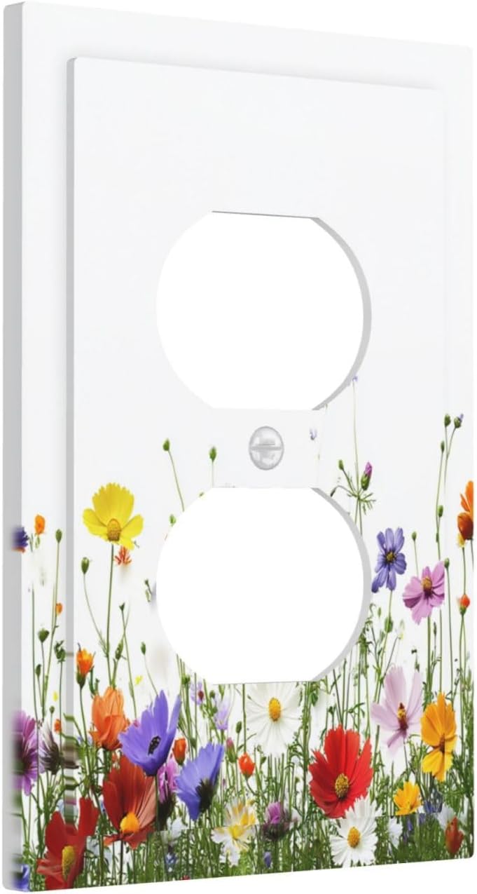 Outlet Covers Colorful Wildflowers Plant Floral Daisy 1 Gang Duplex Light Switch Cover Decorative Switch Plates Electrical Receptacle Faceplate Wall Plate For Bed Room Living Room Decor