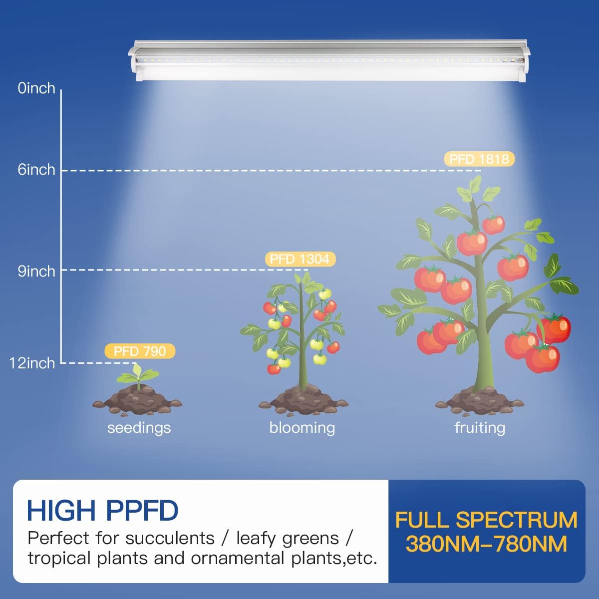 GYTF T5 Grow Lights 2 Pack, 1.4Ft 5000K White Full Spectrum LED Plant Growing Lamp Strips for Indoor Plants, Seeds Starting, Succulents, High PPFD with V-Shaped Reflector