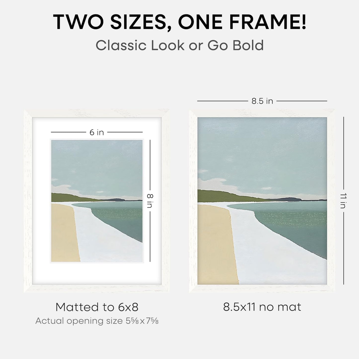 Homeforia 8.5 by 11 Picture Frame White, High End Oak 8.5 x 11 Wood Frames with Mat 6 x 8 inch Photo, 8.5by11 Wooden Frame Matted to 6x8 Art, Wall or Tabletop Frame, Tempered Glass, Wall Kit, Set of 1