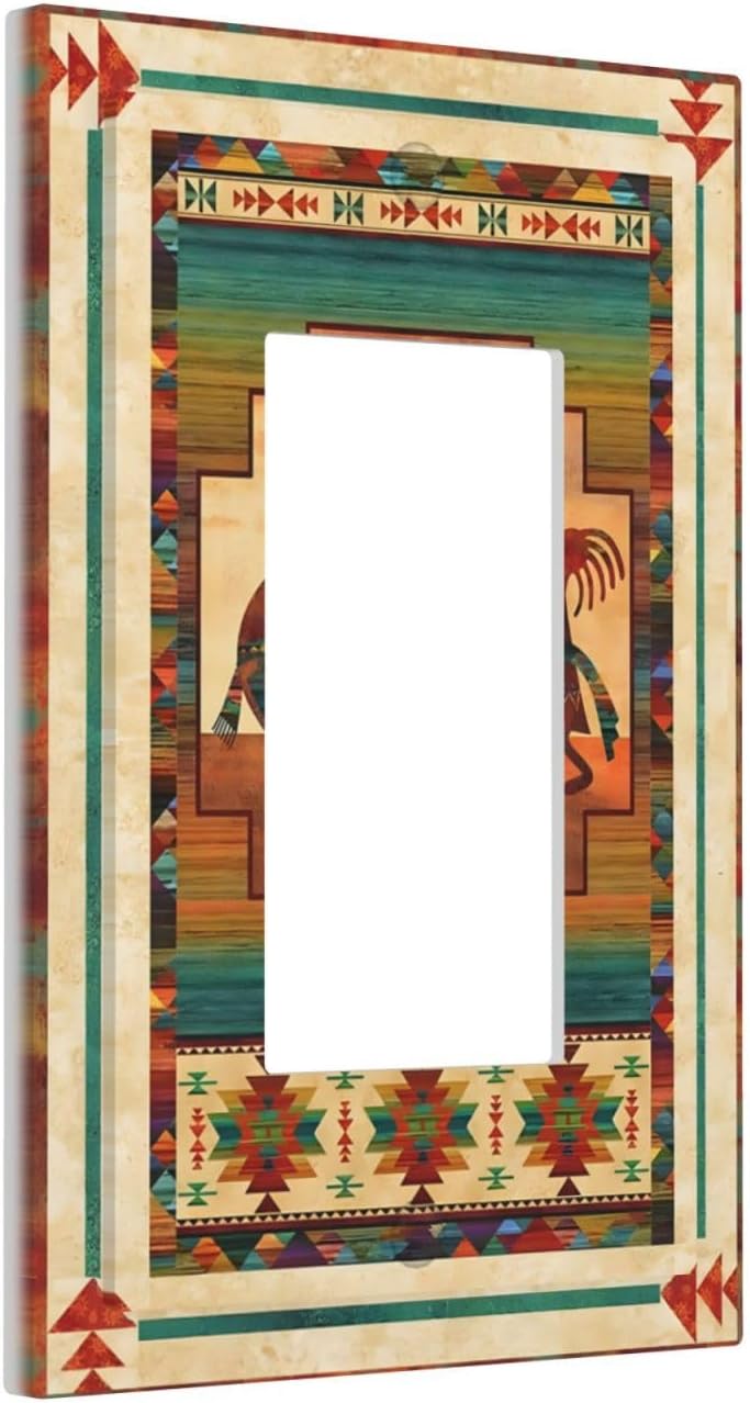 Decorative Outlet Covers Native American African Afro 1 Gang Rocker Light Switch Cover Plate Single Decora Light Switch Covers Wall Plate Faceplate for Home Bedroom Decor （2 Pack）