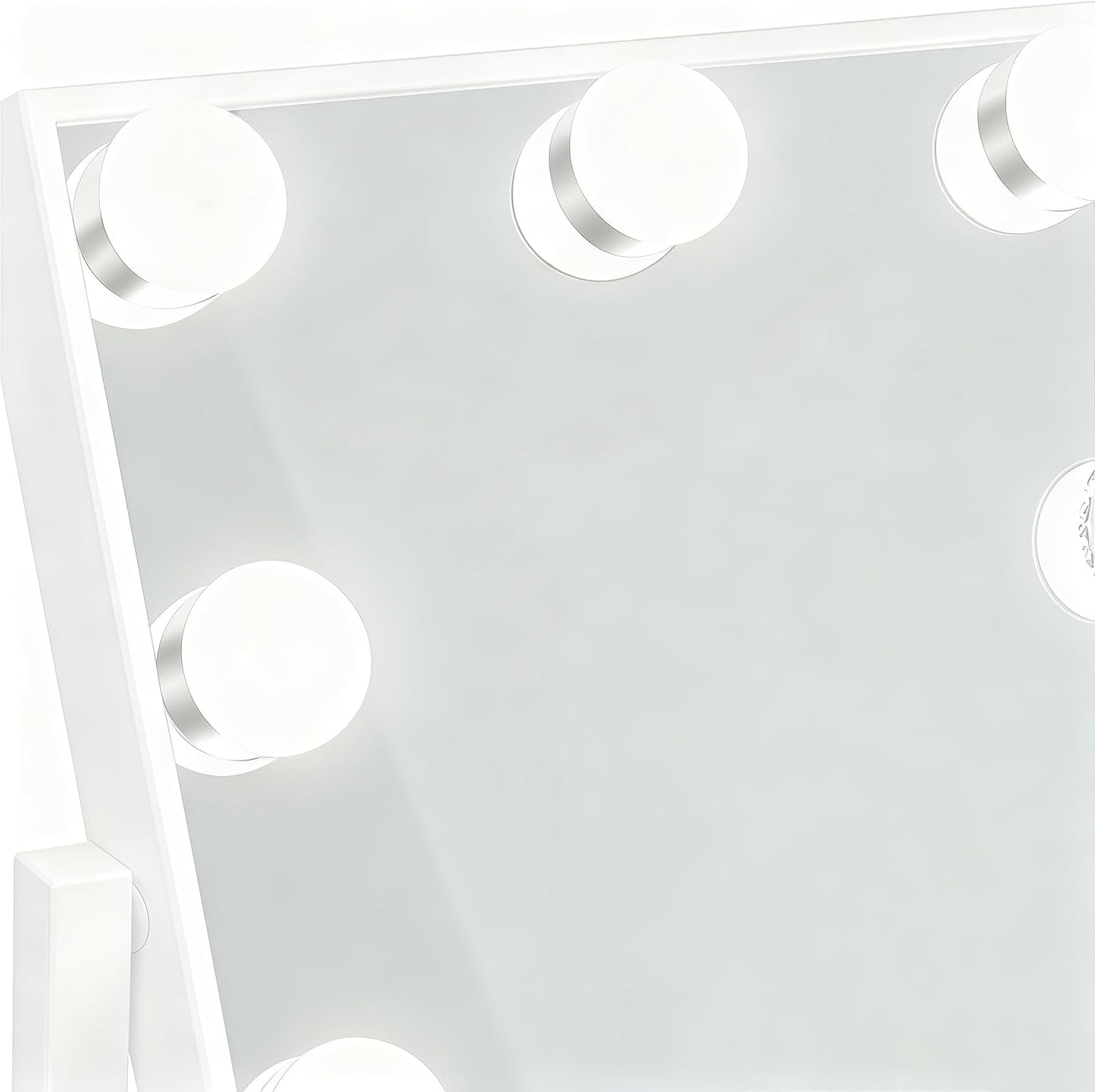 Lighted Vanity Mirror with 9 LED Lights, Detachable 10x Magnifying Mirror, 3-Color dimmable Hollywood Makeup Mirror, Smart Touch Control, Metal Frame, 360-degree Rotation, White/Black (White)