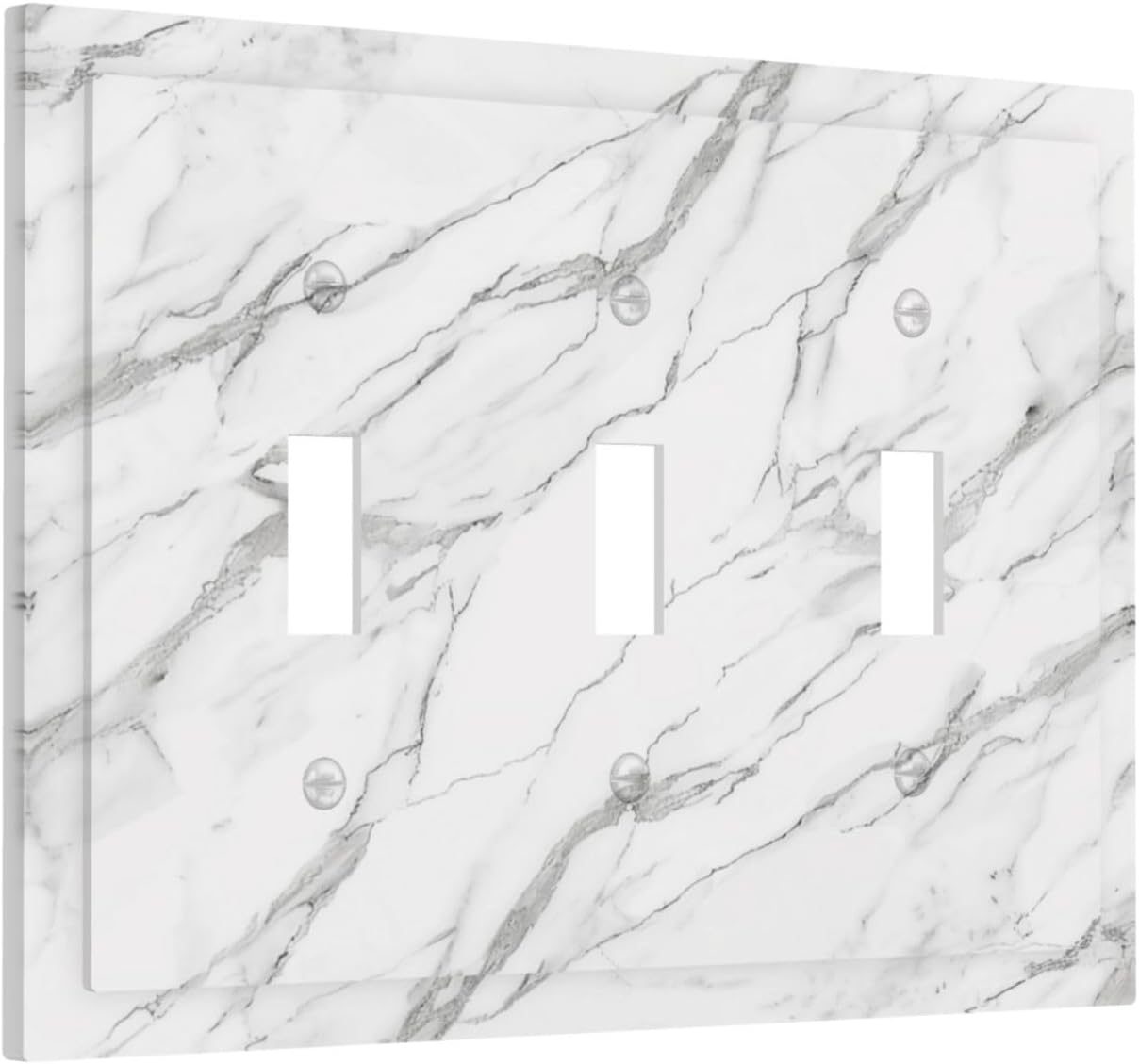 Decorative Light Switch Cover Plate Modern Grey Marble Texture 3 Gang Wall Plates for Electrical Outlets Triple Toggle Switch Plate Covers Outlet Covers Faceplate for Bedroom Home Decor