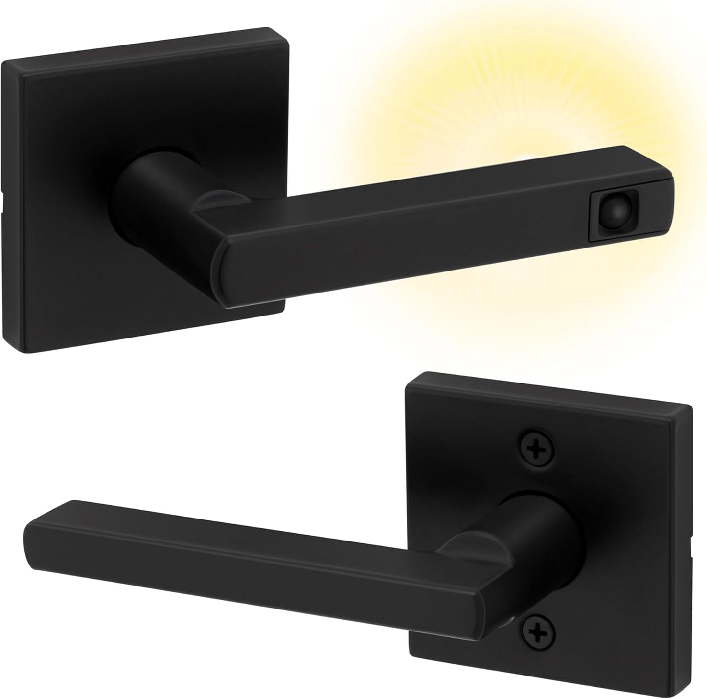 Kwikset Halifax LED Motion Activated Light Up Passage Door Lever for Closet and Hallway Doors, Reversible Non-Locking Handle Lever, Matte Black, with Microban Protection