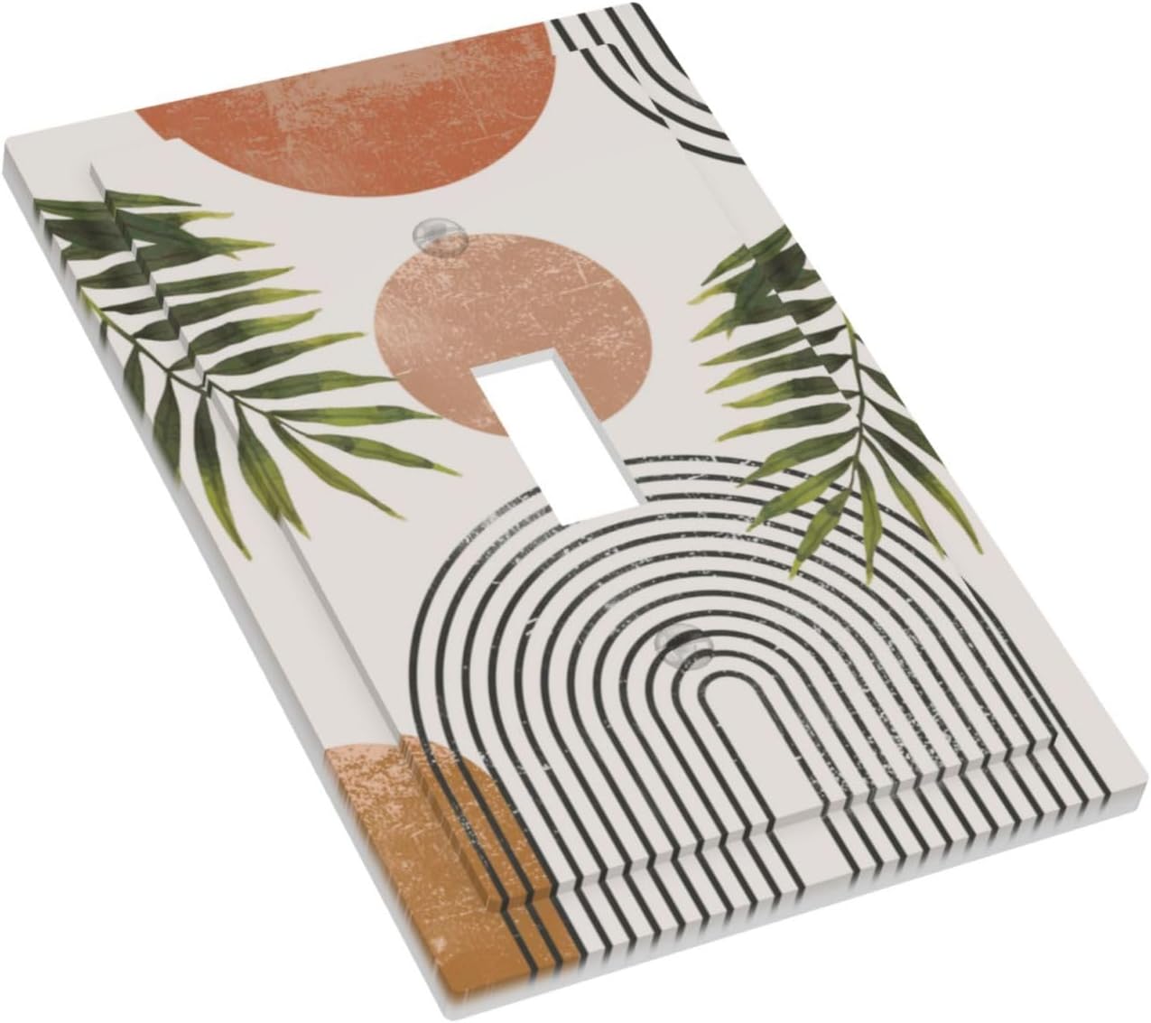 Beautiful Boho Mid Century Large Archs Sun Leaves Plants Decorative Light Switch Cover 1 Gang Single Toggle Device Electrical Faceplate Switchplates Decorator Outlet Wall Plate for Bedroom Living Room